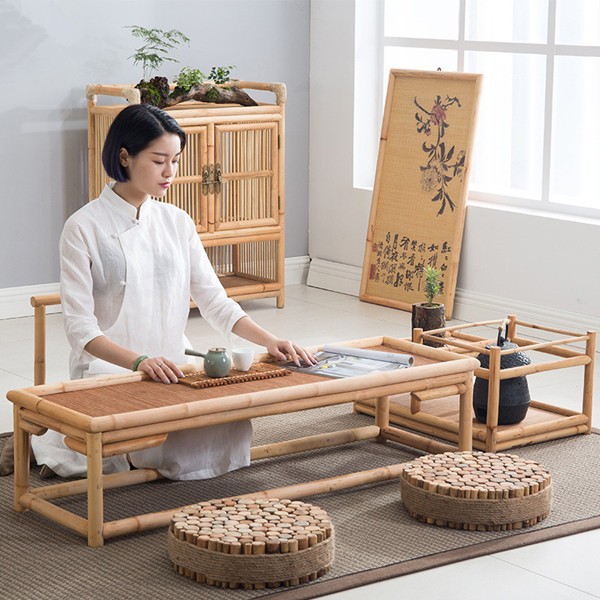 Vintage Rattan Indoor Bamboo Furniture Floor Table 100*40cm Asian Style Tatami Coffee/Tea Living Room Low Tea Table Bamboo Table