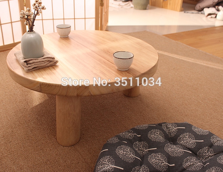 Japanese style burlywood color Round Table Paulownia Wood Traditional Asian Furniture Living Room Low Floor Coffee Table Wooden