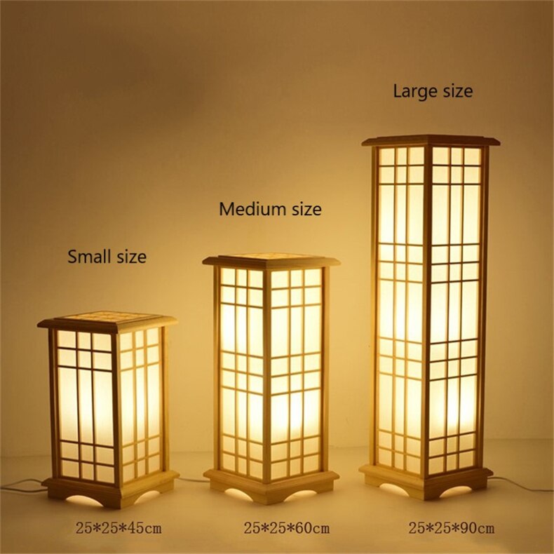 Modern Japanese Floor Lamps Tatami Style Square Shape Wooden LED Lamp Floor Bedroom Standing Lamps for Living Room Tall Lamp E27