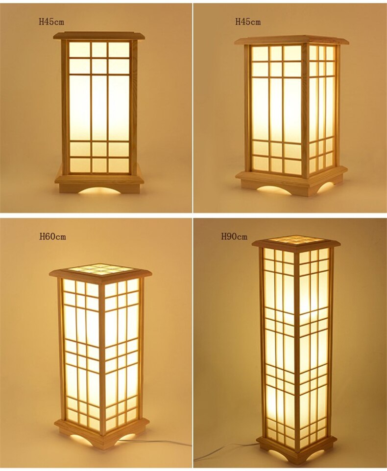 Modern Japanese Floor Lamps Tatami Style Square Shape Wooden LED Lamp Floor Bedroom Standing Lamps for Living Room Tall Lamp E27