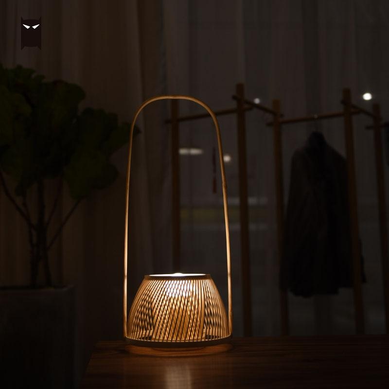 Natural Bamboo Wicker Rattan Shade Desk Table Lamp Fixture Asian Art Decoration Chinese Medittation Hand Mini Night Stand Design