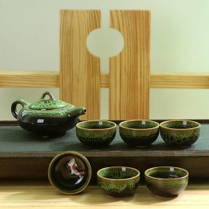 Beautiful Chinese Kung Fu Tea Set In Charred Colours