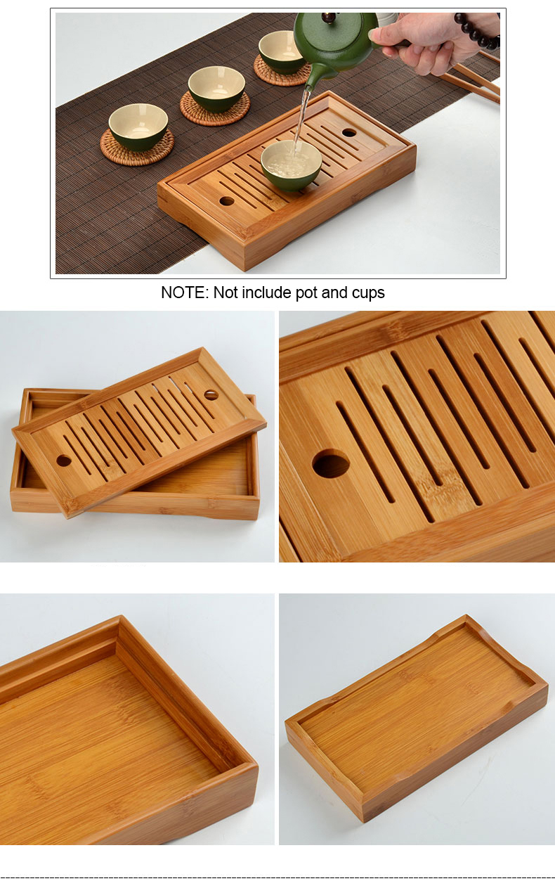 Kung Fu Tea Set Natural Bamboo Tea Tray Rectangular Traditional Puer Wooden Tea Tray Chahai Tea Table