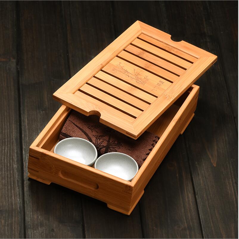 Bamboo Tea Trays Kung Fu Tea Accessories Tea Tray Table With Drain Rack Chinese Tea Serving Tray Set Free shipping