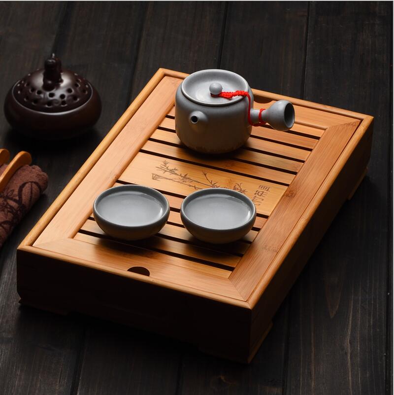 Bamboo Tea Trays Kung Fu Tea Accessories Tea Tray Table With Drain Rack Chinese Tea Serving Tray Set Free shipping