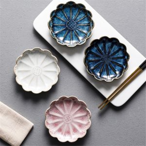Japanese Kiln Flower Pattern Ceramic Soy Sauce Dish