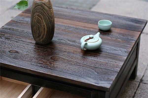 Japanese Antique Tea Table Wooden Cabinet With Two Drawer Square 65cm Paulownia Wood Traditional Asian Living Room Furniture