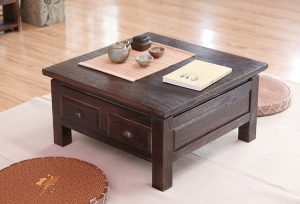 Japanese Square Wooden Tea Table With Two Drawers