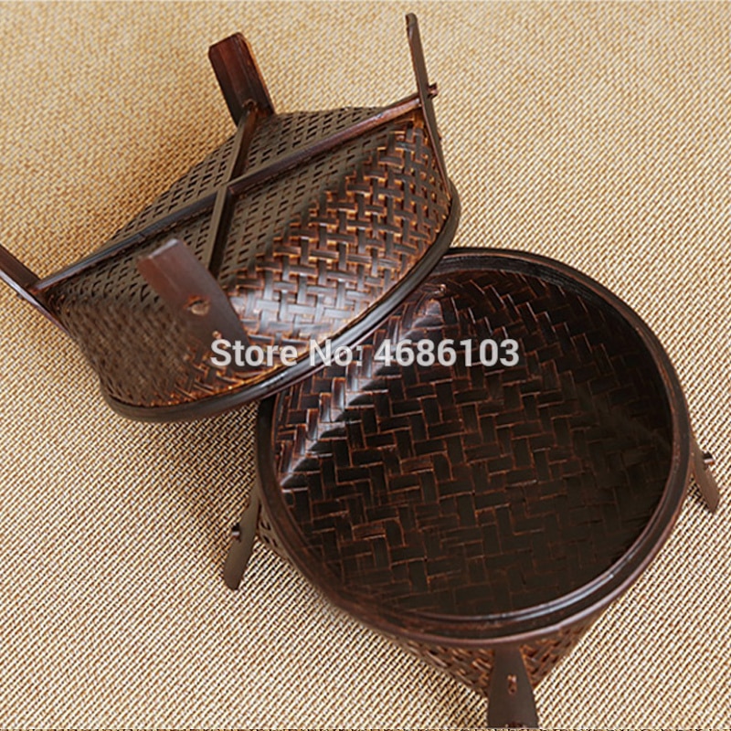 Thai Style Retro Kungfu tea sets include bamboo baskets with covers for round household tea table tea ceremony and tea table