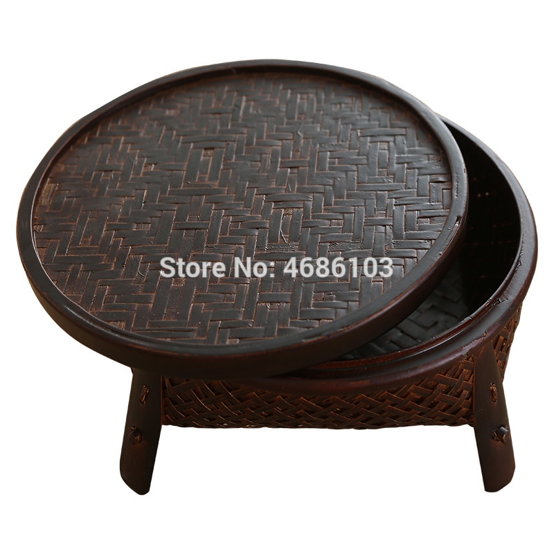 Thai Style Retro Kungfu tea sets include bamboo baskets with covers for round household tea table tea ceremony and tea table