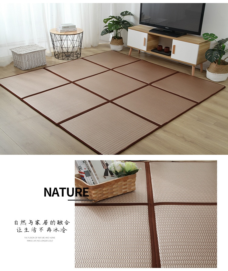Folding Rattan Floor Mat Thick Living Room Floor Sleeping Mat Rattan Japanese Tatami Carpet Pad Summer Baby Play Mat Non-Slip