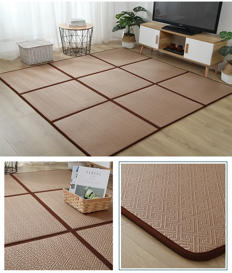 Folding Rattan Floor Mat Thick Living Room Floor Sleeping Mat Rattan Japanese Tatami Carpet Pad Summer Baby Play Mat Non-Slip