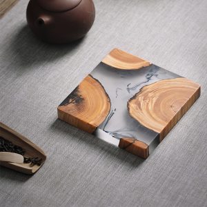 Beautiful Japanese Style Wood + Resin Coaster For Cup or Pot – 1 Piece