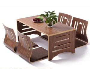 5pcs/set Modern Japanese Style Dining Table and Chair Asian Floor Low Solid Wood Table Legs Foldable Dining Room Set Zaisu Chair