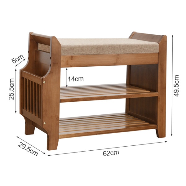Natural Bamboo Shoe Storage Rack Bench with 2-Tier Cushion Seat Living Room Shoe Organizer Entryway Storage Hallway Furniture