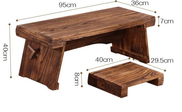 Antique Low Tea Table with A Bench for Japanese Tatami Living Room Balcony Window Platform Coffee Cocktail Table Furniture Wood