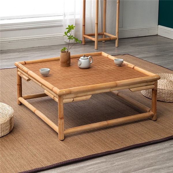 Vintage Indoor Natural Bamboo&Rattan Furniture Floor Table Square Asian Style Tatami Coffee Living Room Low Tea Center Table