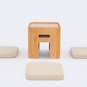 Minimalistic Japanese tatami tea table set with inner storage compartments – comes with cushions