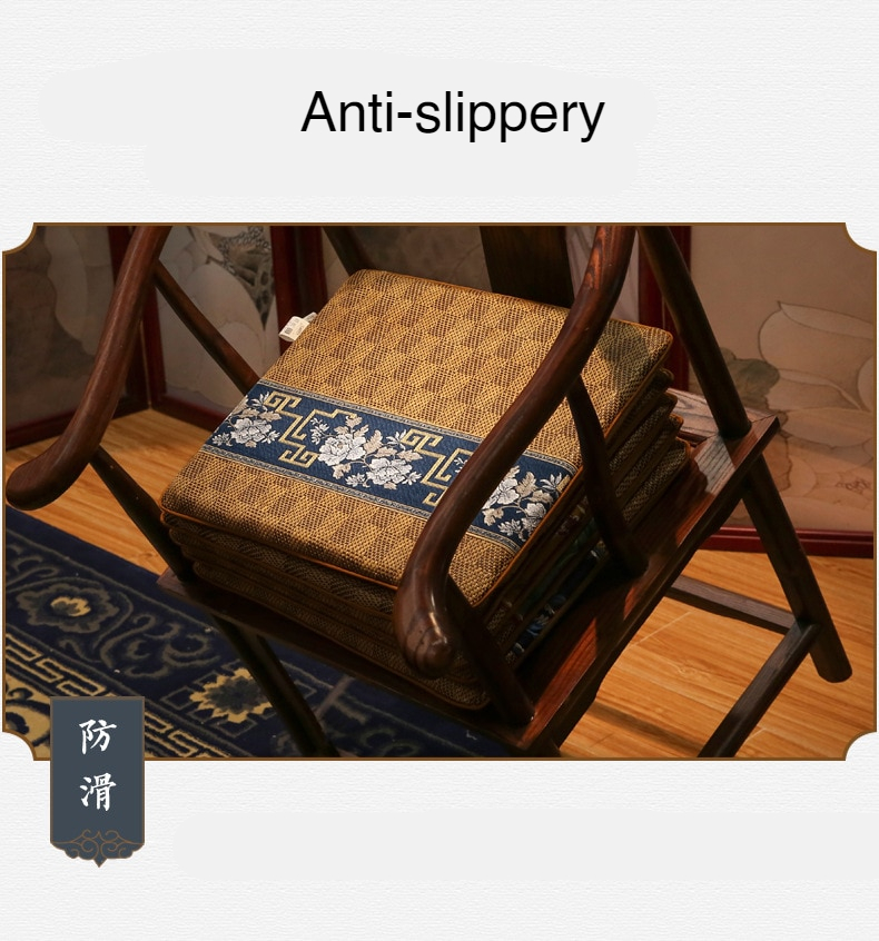 Summer Striped Rattan Pad New Chinese Style Seat Cushion Floral Embroidered Non-slip Chair Cushion Home Party Decoration