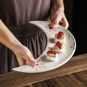 12 Inch Japanese Painted Ceramic Sushi Moon Plate – 1 Piece