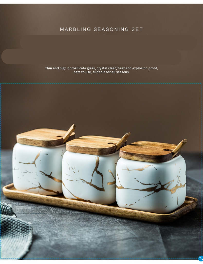 Nordic matte marbled ceramic seasoning cans single salt cans household seasoning box kitchen seasoning seasoning 3 piece set