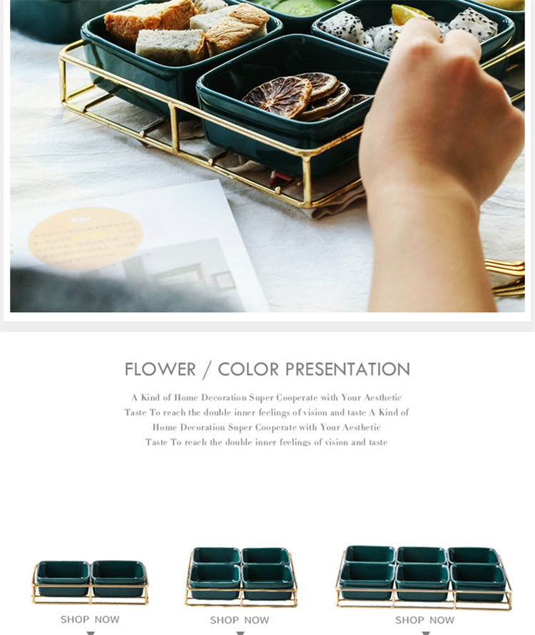 Nordic Luxury Emerald Ceramic Grid Snack Platter Simple Home Snack Nut Dessert Marmalade Tray Modern Home Living Roomstorage Box