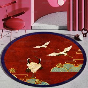 Red Round Carpet with White Cranes – Available in 3 sizes