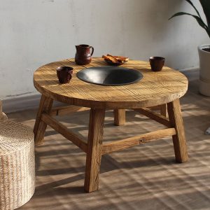 Old Elm Low Fire Pit Table With Iron Pit Bowl