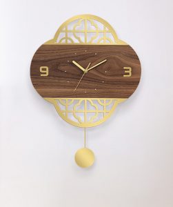 Chinese Gold & Wood Noiseless Wall Clock