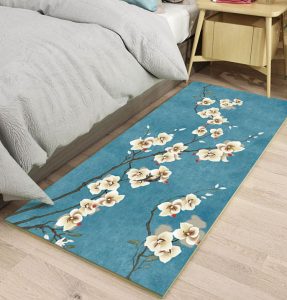 Blue and White Blossom Bedroom Carpet – 4 Sizes Available