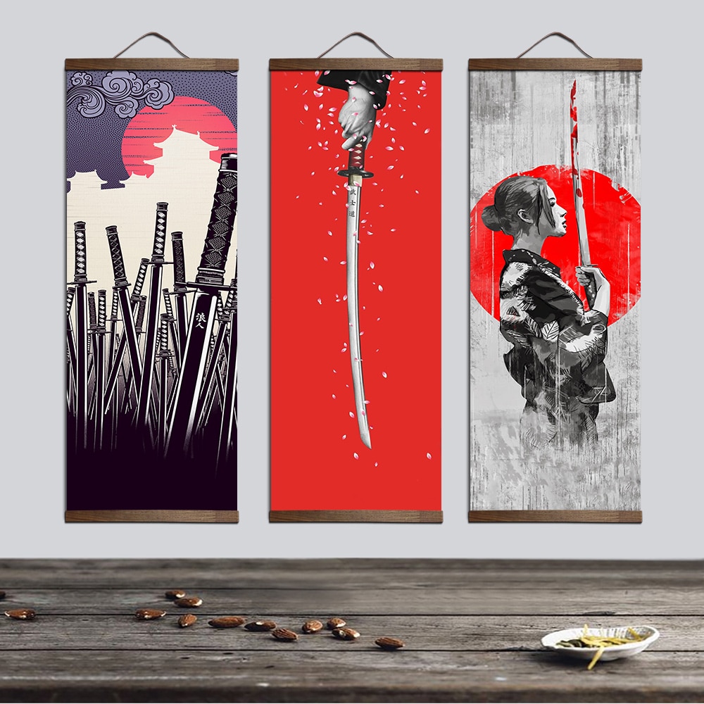 Japanese Ukiyoe for canvas posters and prints decoration painting wall art home decor with solid wood hanging scroll