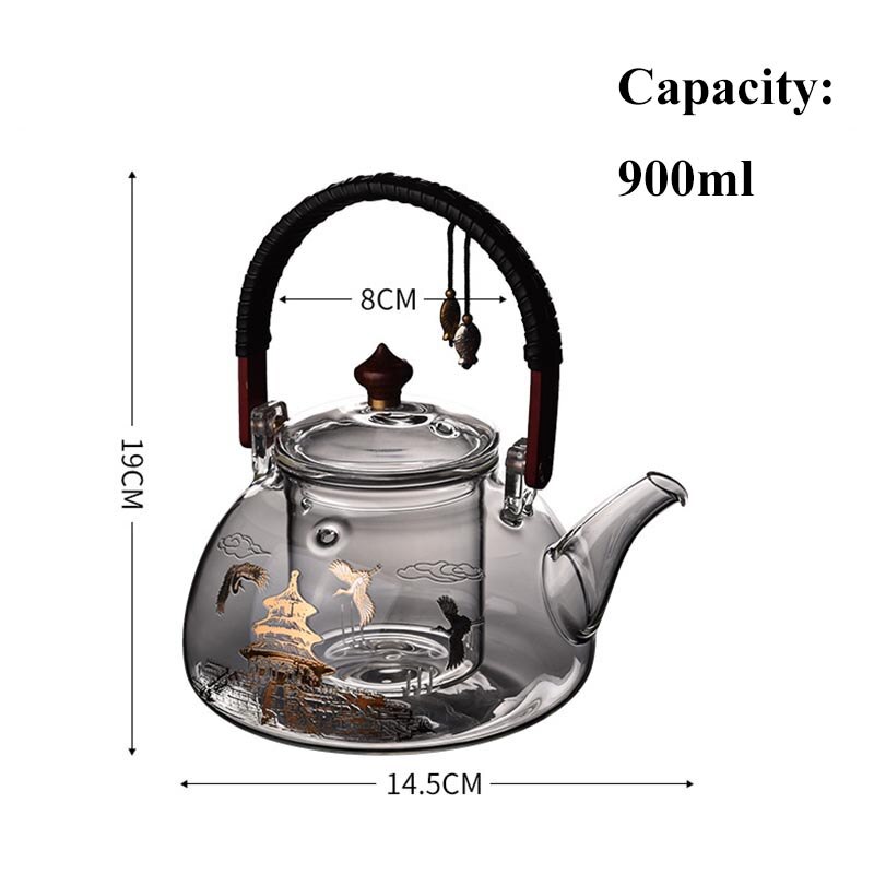 900ml Home Heat Resistant Glass Teapot Puer Teaware Office Flower Teapots with Glass Filter Tea Kettle Chinese Kung Fu Tea Pot