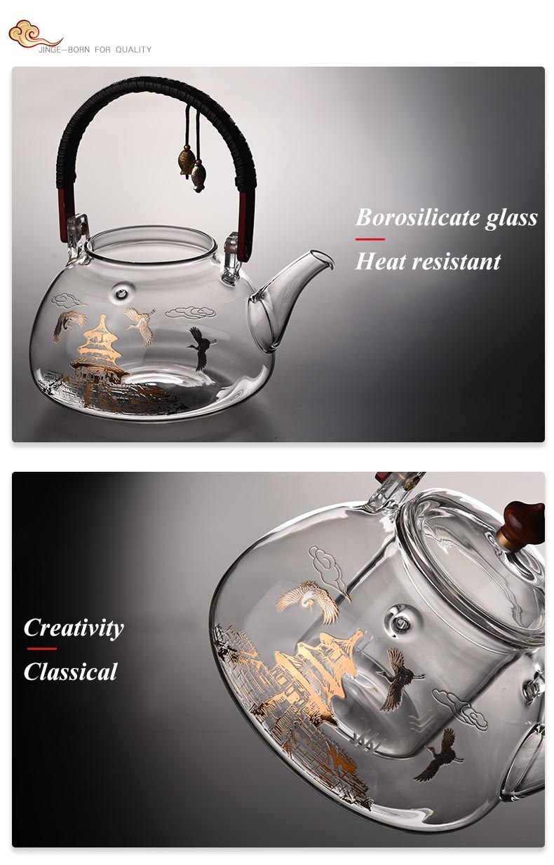 900ml Home Heat Resistant Glass Teapot Puer Teaware Office Flower Teapots with Glass Filter Tea Kettle Chinese Kung Fu Tea Pot