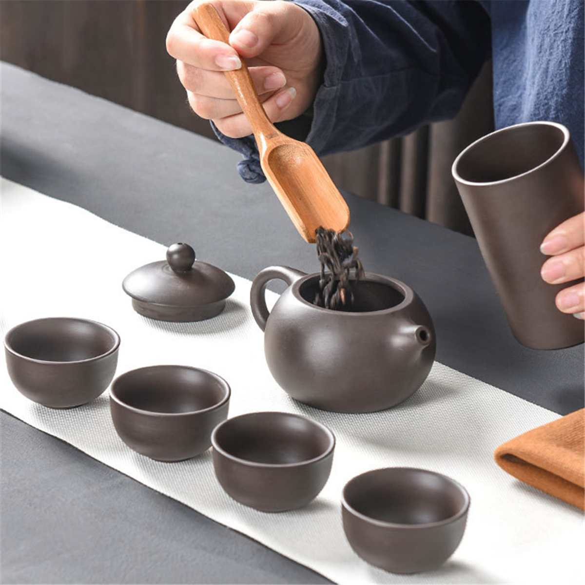 Teaware Sets Portable Teapot Tea Set Gift Chinese Purple Sand Tea Pot + 4 Cups + 1 Storage Bag Travel Drinkware Kitchen Tools
