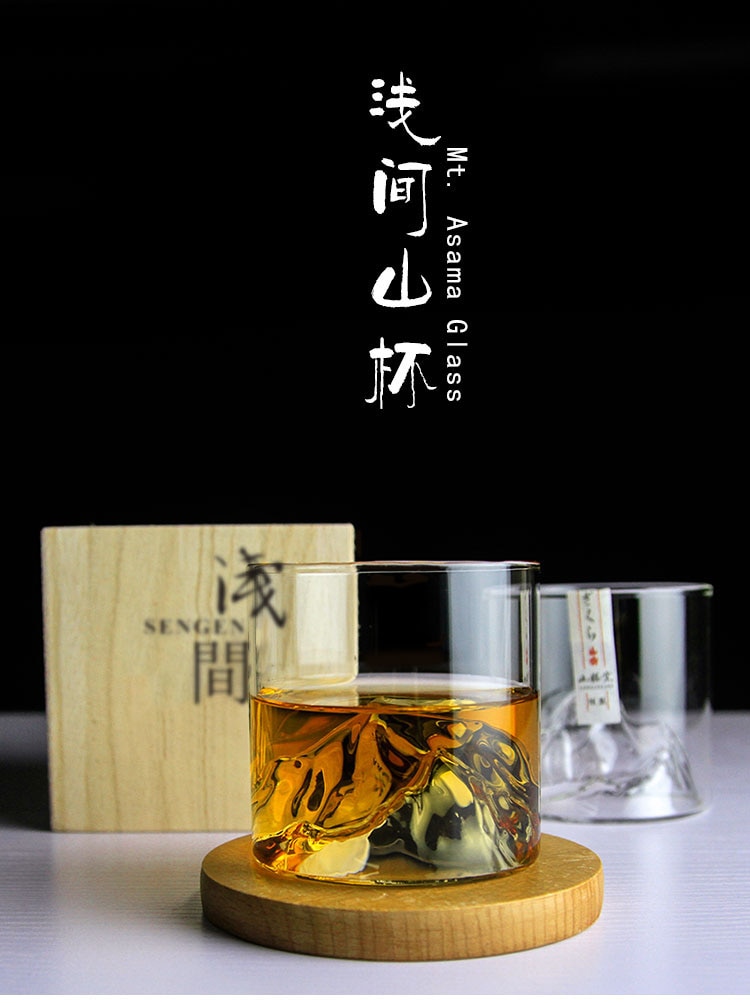 Niche Japanese Style Whisky Cup-shallow Mountain Liqueur XO Wine Cup EDO Guanshan Fuji Artwork Wooden Gift Box Whiskey Glass