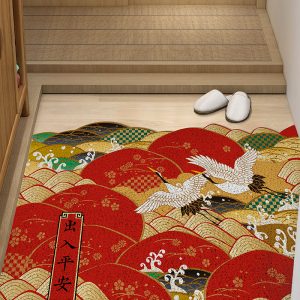 Japanese Red Traditional Pattern Doormat Carpet
